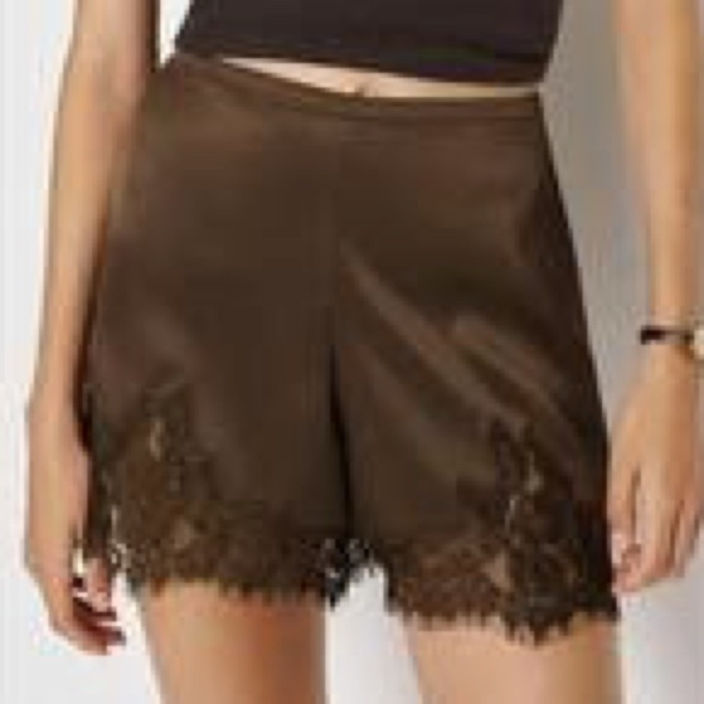 Elegant Brown Lace Satin Trim Women's Tap Shorts